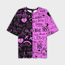 Мужская футболка oversize 3D с принтом LIL Peep logobombing black Pink в Курске,  |  | lil peep | lil prince | pink | зарубежная музыка | лил пип | маленький принц