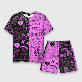 Мужской костюм с шортами 3D с принтом LIL Peep logobombing black Pink в Екатеринбурге,  |  | lil peep | lil prince | pink | зарубежная музыка | лил пип | маленький принц