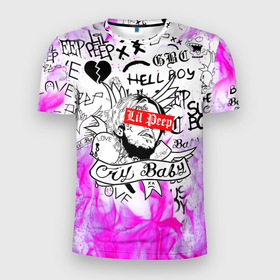 Мужская футболка 3D Slim с принтом LIL Peep Лил Пип в Петрозаводске, 100% полиэстер с улучшенными характеристиками | приталенный силуэт, круглая горловина, широкие плечи, сужается к линии бедра | lil peep | lil prince | pink | зарубежная музыка | лил пип | маленький принц
