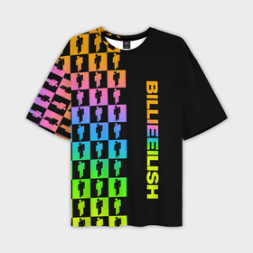 Мужская футболка oversize 3D с принтом Billie Eilish half pattern ,  |  | Тематика изображения на принте: be | billie | billie eilish | blohsh | ghoul | билли | билли айлиш