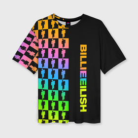 Женская футболка oversize 3D с принтом Billie Eilish half pattern ,  |  | be | billie | billie eilish | blohsh | ghoul | билли | билли айлиш