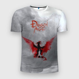 Мужская футболка 3D Slim с принтом Dragon Age в Белгороде, 100% полиэстер с улучшенными характеристиками | приталенный силуэт, круглая горловина, широкие плечи, сужается к линии бедра | dragon age | дракон | дрегон эйдж | игра | серый страж