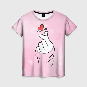 Женская футболка 3D с принтом Сердечко пальцами , 100% полиэфир ( синтетическое хлопкоподобное полотно) | прямой крой, круглый вырез горловины, длина до линии бедер | 