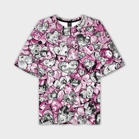Мужская футболка oversize 3D с принтом Ahegao валентинки ,  |  | 14 февраля | ahegao | anime | manga | аниме | ахегао | день святого валентина | любовь | манга | паттерн | розовый | сердечки | сердце
