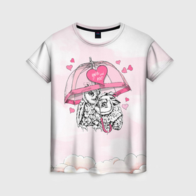 Женская футболка 3D с принтом Влюбленные совушки в Екатеринбурге, 100% полиэфир ( синтетическое хлопкоподобное полотно) | прямой крой, круглый вырез горловины, длина до линии бедер | 