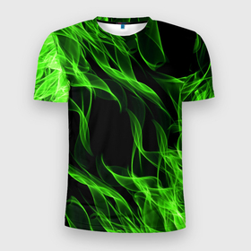 Мужская футболка 3D Slim с принтом Toxic flame в Санкт-Петербурге, 100% полиэстер с улучшенными характеристиками | приталенный силуэт, круглая горловина, широкие плечи, сужается к линии бедра | Тематика изображения на принте: bright | fire | flame | heat | light | wildfire | искры | огненный | огонь | пламя | пожар