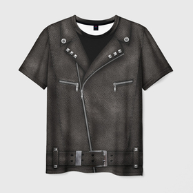 Мужская футболка 3D с принтом Косуха Байкерская в Санкт-Петербурге, 100% полиэфир | прямой крой, круглый вырез горловины, длина до линии бедер | biker jacket | jacket | leather jacket | байкерская | байкерская куртка | кожанка | косуха | косуха байкерская | куртка