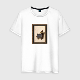 Мужская футболка хлопок с принтом The Goldfinch в Белгороде, 100% хлопок | прямой крой, круглый вырез горловины, длина до линии бедер, слегка спущенное плечо. | the goldfinch | акварель | арт | голландский | животные | искусство | карел | картина | минимализм | рисунок | стиль | фабрициус | художник | щегол