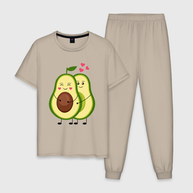 Мужская пижама хлопок с принтом Влюбленные Веганы Авокадо в Тюмени, 100% хлопок | брюки и футболка прямого кроя, без карманов, на брюках мягкая резинка на поясе и по низу штанин
 | Тематика изображения на принте: 14 февраля | avocado | based | plant | vegan | авокадо | валентина | веган | влюбленный | день | диета | для девочек | для фитнеса | женская | зож | кето | кето диета | купить | мужская | с авокадо | с принтом | фитнес