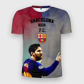 Мужская футболка 3D Slim с принтом Messi strong Barcelona , 100% полиэстер с улучшенными характеристиками | приталенный силуэт, круглая горловина, широкие плечи, сужается к линии бедра | barcelona | messi | барса | барселона | испания | меси | месси | футбол