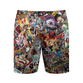 Мужские шорты спортивные с принтом Academia stikerbombing ,  |  | anime | manga | mha | my hero academia | аниме | комиксы | манга | моя геройская академия | обложка | паттрен