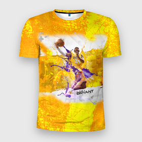 Мужская футболка 3D Slim с принтом Kobe Bryant jump в Тюмени, 100% полиэстер с улучшенными характеристиками | приталенный силуэт, круглая горловина, широкие плечи, сужается к линии бедра | Тематика изображения на принте: angeles | bryant | kobe | lakers | los | nba | баскетбольный | клуб