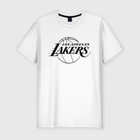 Мужская футболка хлопок Slim с принтом LA Lakers black logo в Тюмени, 92% хлопок, 8% лайкра | приталенный силуэт, круглый вырез ворота, длина до линии бедра, короткий рукав | america | basketball | kobe bryant | la | la lakers | lakers | los angeles lakers | nba | usa | баскетбол | кобе брайант | лос анджелес лейкерс | нба | сша