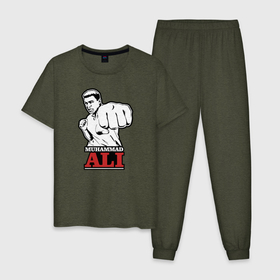 Мужская пижама хлопок с принтом Muhammad Ali в Тюмени, 100% хлопок | брюки и футболка прямого кроя, без карманов, на брюках мягкая резинка на поясе и по низу штанин
 | ali | muhammad ali | the greatest | али | бокс | мухамед али | мухаммед али