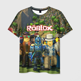 Мужская футболка 3D с принтом Roblox Роблокс в Тюмени, 100% полиэфир | прямой крой, круглый вырез горловины, длина до линии бедер | game | gamer | logo | minecraft | roblox | simulator | игра | конструктор | лого | майнкрафт | симулятор | строительство | фигура