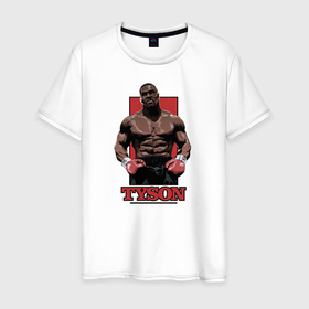 Мужская футболка хлопок с принтом Tyson в Тюмени, 100% хлопок | прямой крой, круглый вырез горловины, длина до линии бедер, слегка спущенное плечо. | iron mike | iron mike tyson | mike tyson | бокс | железный майк | майк тайсон | таисон | тайсон