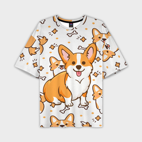 Мужская футболка oversize 3D с принтом Корги в Курске,  |  | dog. корги | dogs | весёлые собачки | милые собачки | прикольные собачки | собаки | собачки