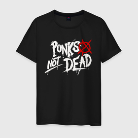 Мужская футболка хлопок с принтом Punks not dead в Екатеринбурге, 100% хлопок | прямой крой, круглый вырез горловины, длина до линии бедер, слегка спущенное плечо. | anarhy | dead | not | punk | punks not dead | анархия | панк не сдох | панки
