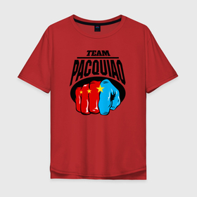 Мужская футболка хлопок Oversize с принтом Team Pacquiao в Тюмени, 100% хлопок | свободный крой, круглый ворот, “спинка” длиннее передней части | manny pacquiao | pac man | pacquiao | бокс | мэнни пакьяо | пакьяо