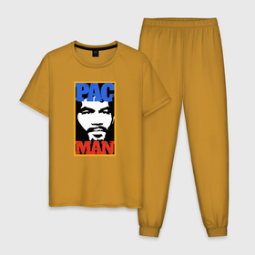 Мужская пижама хлопок с принтом Pac Man в Курске, 100% хлопок | брюки и футболка прямого кроя, без карманов, на брюках мягкая резинка на поясе и по низу штанин
 | Тематика изображения на принте: manny pacquiao | pac man | pacquiao | бокс | мэнни пакьяо | пакьяо