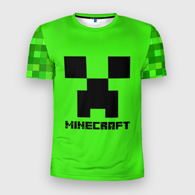 Мужская футболка 3D Slim с принтом Minecraft в Тюмени, 100% полиэстер с улучшенными характеристиками | приталенный силуэт, круглая горловина, широкие плечи, сужается к линии бедра | Тематика изображения на принте: block | creeper | cube | minecraft | pixel | блок | геометрия | крафт | крипер | кубики | майнкрафт | пиксели