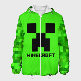 Мужская куртка 3D с принтом Minecraft в Екатеринбурге, ткань верха — 100% полиэстер, подклад — флис | прямой крой, подол и капюшон оформлены резинкой с фиксаторами, два кармана без застежек по бокам, один большой потайной карман на груди. Карман на груди застегивается на липучку | Тематика изображения на принте: block | creeper | cube | minecraft | pixel | блок | геометрия | крафт | крипер | кубики | майнкрафт | пиксели