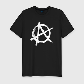 Мужская футболка хлопок Slim с принтом Анархия в Курске, 92% хлопок, 8% лайкра | приталенный силуэт, круглый вырез ворота, длина до линии бедра, короткий рукав | anarchy | riot | rock | анархия | бунт | знаки | музыка | панки | рок | символ