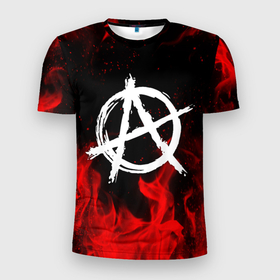Мужская футболка 3D Slim с принтом Анархия anarchy red fire в Тюмени, 100% полиэстер с улучшенными характеристиками | приталенный силуэт, круглая горловина, широкие плечи, сужается к линии бедра | anarchy | riot | rock | анархия | бунт | знаки | музыка | панки | рок | символ