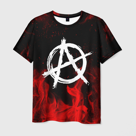 Мужская футболка 3D с принтом Анархия anarchy red fire в Новосибирске, 100% полиэфир | прямой крой, круглый вырез горловины, длина до линии бедер | anarchy | riot | rock | анархия | бунт | знаки | музыка | панки | рок | символ