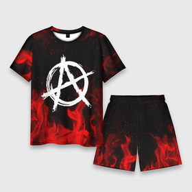 Мужской костюм с шортами 3D с принтом Анархия anarchy red fire ,  |  | Тематика изображения на принте: anarchy | riot | rock | анархия | бунт | знаки | музыка | панки | рок | символ