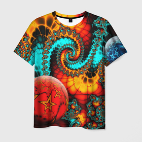 Мужская футболка 3D с принтом Столкновение планет , 100% полиэфир | прямой крой, круглый вырез горловины, длина до линии бедер | abstract | abstraction | color | fractal | geometry | paitnt | polygon | polygonal | psy | абстракция | геометрия | краски | неоновые | полигоны | психоделика | фрактал