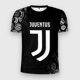 Мужская футболка 3D Slim с принтом Juventus logo pattern в Екатеринбурге, 100% полиэстер с улучшенными характеристиками | приталенный силуэт, круглая горловина, широкие плечи, сужается к линии бедра | cr7 | fc juventus | football | juve | juventus | ronaldo | sport | роналдо | спорт | футбол | ювентус