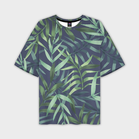 Мужская футболка oversize 3D с принтом Листья тропических растений в Белгороде,  |  | арт | джунгли | кусты | лист | листья | папоротник | папоротники | природа