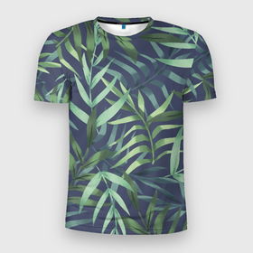 Мужская футболка 3D Slim с принтом Листья тропических растений в Кировске, 100% полиэстер с улучшенными характеристиками | приталенный силуэт, круглая горловина, широкие плечи, сужается к линии бедра | арт | джунгли | кусты | лист | листья | папоротник | папоротники | природа