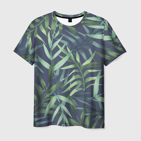 Мужская футболка 3D с принтом Листья тропических растений в Курске, 100% полиэфир | прямой крой, круглый вырез горловины, длина до линии бедер | арт | джунгли | кусты | лист | листья | папоротник | папоротники | природа