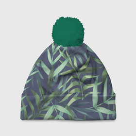 Шапка 3D c помпоном с принтом Листья тропических растений в Тюмени, 100% полиэстер | универсальный размер, печать по всей поверхности изделия | арт | джунгли | кусты | лист | листья | папоротник | папоротники | природа