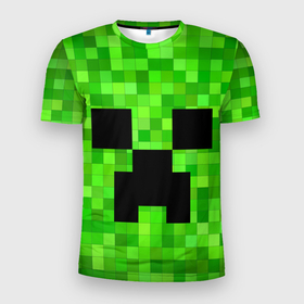 Мужская футболка 3D Slim с принтом Minecraft Майнкрафт , 100% полиэстер с улучшенными характеристиками | приталенный силуэт, круглая горловина, широкие плечи, сужается к линии бедра | block | creeper | cube | minecraft | pixel | блок | геометрия | крафт | крипер | кубики | майнкрафт | пиксели