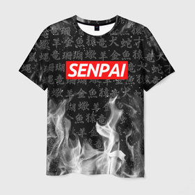 Мужская футболка 3D с принтом Сэмпай в Тюмени, 100% полиэфир | прямой крой, круглый вырез горловины, длина до линии бедер | ahegao | kawai | kowai | oppai | otaku | senpai | sugoi | waifu | yandere | ахегао | ковай | отаку | сенпай | яндере