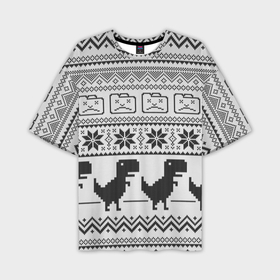 Мужская футболка oversize 3D с принтом Свитер с T rexами в Новосибирске,  |  | game | t rex | арнамент | бабушке | бежит | браузер | внуку | вязаный | вязь | гугл | девушке | дед | дочке | женщине | игры | интернет | любим | маме | мужчине | п | папе | парню | пиксель | подарок | свитер