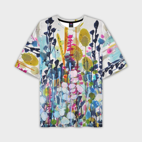Мужская футболка oversize 3D с принтом Watercolor Flowers в Екатеринбурге,  |  | Тематика изображения на принте: abstract | watercolor flowers | узоры | цветы