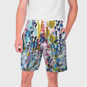 Мужские шорты 3D с принтом Watercolor Flowers в Курске,  полиэстер 100% | прямой крой, два кармана без застежек по бокам. Мягкая трикотажная резинка на поясе, внутри которой широкие завязки. Длина чуть выше колен | abstract | watercolor flowers | узоры | цветы