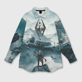 Мужская рубашка oversize 3D с принтом Skyrim Warrior в Екатеринбурге,  |  | game | skyrim | warrior | воин | горы | игра | небо | птицы | рпг | скайрим | снег