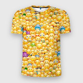 Мужская футболка 3D Slim с принтом Смайлики Emoji , 100% полиэстер с улучшенными характеристиками | приталенный силуэт, круглая горловина, широкие плечи, сужается к линии бедра | emoji | smile | sticker | грусть | любовь | печаль | плачь | смайлики | стикеры | текстура | улыбка | эмоджи | эмодзи