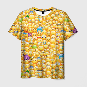 Мужская футболка 3D с принтом Смайлики Emoji в Санкт-Петербурге, 100% полиэфир | прямой крой, круглый вырез горловины, длина до линии бедер | emoji | smile | sticker | грусть | любовь | печаль | плачь | смайлики | стикеры | текстура | улыбка | эмоджи | эмодзи