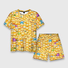 Мужской костюм с шортами 3D с принтом Смайлики Emoji в Тюмени,  |  | emoji | smile | sticker | грусть | любовь | печаль | плачь | смайлики | стикеры | текстура | улыбка | эмоджи | эмодзи