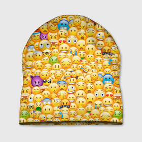 Шапка 3D с принтом Смайлики Emoji , 100% полиэстер | универсальный размер, печать по всей поверхности изделия | Тематика изображения на принте: emoji | smile | sticker | грусть | любовь | печаль | плачь | смайлики | стикеры | текстура | улыбка | эмоджи | эмодзи