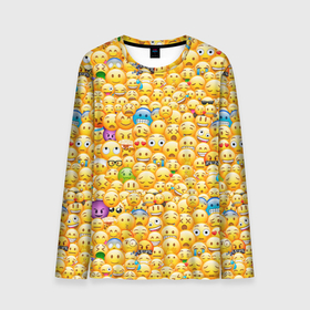 Мужской лонгслив 3D с принтом Смайлики Emoji в Санкт-Петербурге, 100% полиэстер | длинные рукава, круглый вырез горловины, полуприлегающий силуэт | emoji | smile | sticker | грусть | любовь | печаль | плачь | смайлики | стикеры | текстура | улыбка | эмоджи | эмодзи