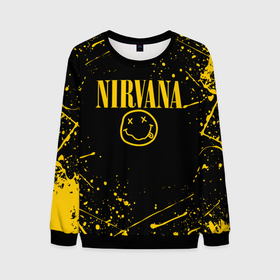 Мужской свитшот 3D с принтом Nirvana smile logo with yellow grunge в Белгороде, 100% полиэстер с мягким внутренним слоем | круглый вырез горловины, мягкая резинка на манжетах и поясе, свободная посадка по фигуре | cobain | kurt donald cobain | nirvana | smile | альтернативный рок | гранж | дэйв грол | крист новоселич | курт кобейн | нирвана | смайл
