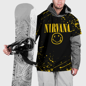 Накидка на куртку 3D с принтом Nirvana smile logo with yellow grunge в Белгороде, 100% полиэстер |  | cobain | kurt donald cobain | nirvana | smile | альтернативный рок | гранж | дэйв грол | крист новоселич | курт кобейн | нирвана | смайл