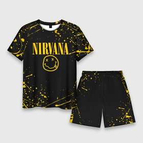 Мужской костюм с шортами 3D с принтом Nirvana smile logo with yellow grunge ,  |  | Тематика изображения на принте: cobain | kurt donald cobain | nirvana | smile | альтернативный рок | гранж | дэйв грол | крист новоселич | курт кобейн | нирвана | смайл